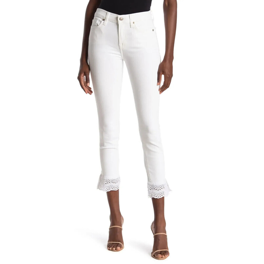 7 For All Mankind Women's Gwenevere Eyelet Trim Ankle Jeans In White $200 Sz 24